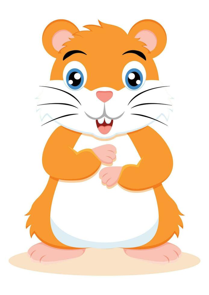 Cute smiling hamster cartoon character vector illustration on white background