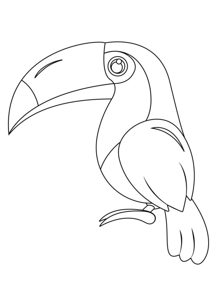 Black and White Toucan Bird Vector Illustration. Coloring Page of Toucan Bird