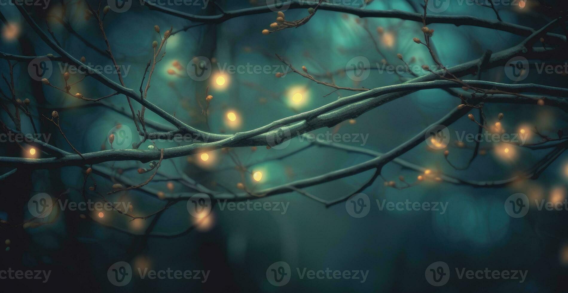 Tree branches with lights, christmas concept, fundo bokeh, digital illustration. Generative AI photo