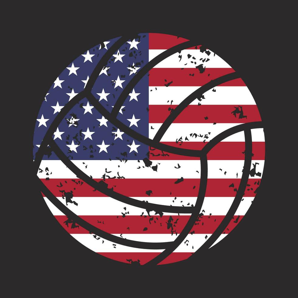 grunge volleyball with usa flag vector