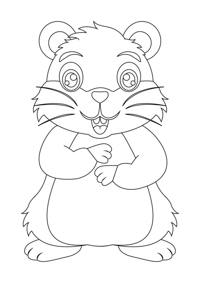 Black and white cute hamster cartoon character vector illustration. Coloring page of cartoon cute smiling hamster