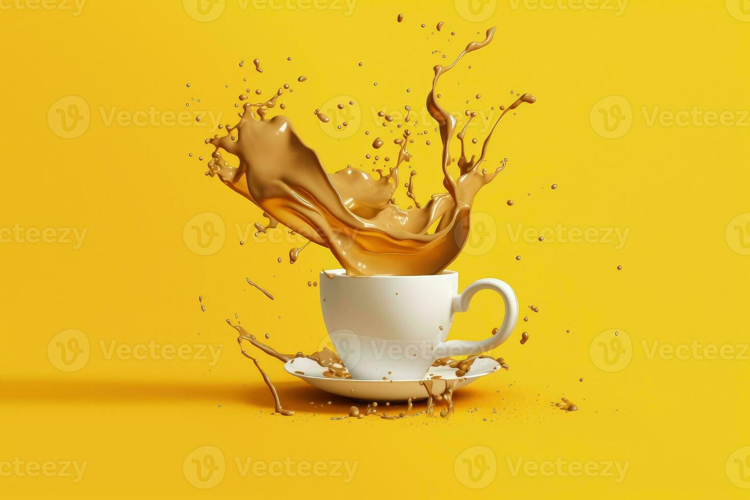 Cup of coffee, spilled coffee, digital illustration. Generative AI photo