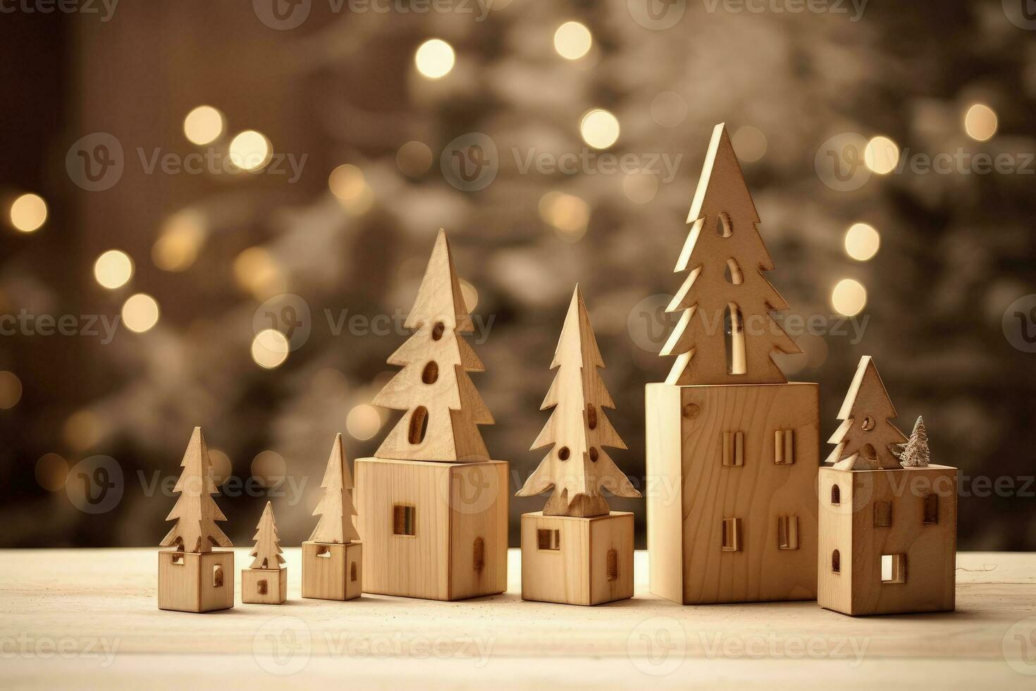 Background with Christmas decor, wooden details, Christmas holiday. Generative AI photo