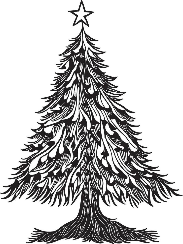 Christmas Tree Black And White Vector