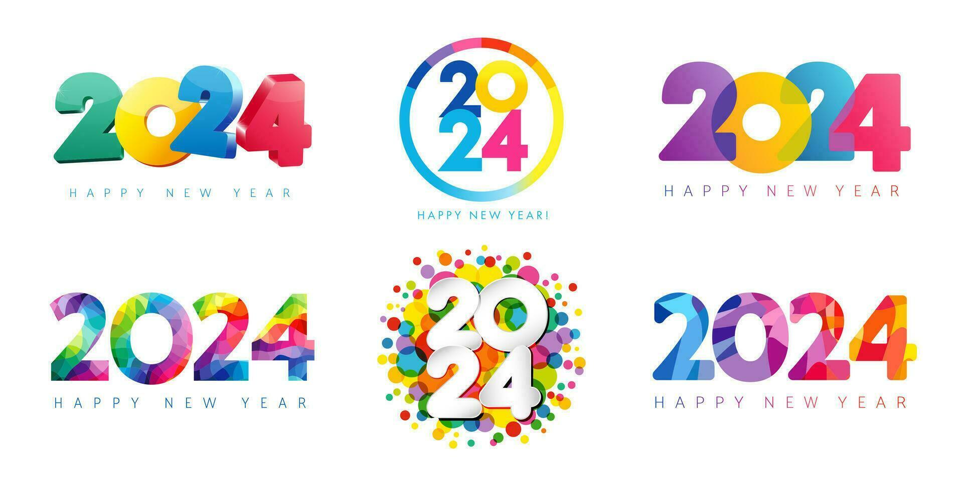Set of Happy New Year 2024 number logo design. Creative colorful icons. vector