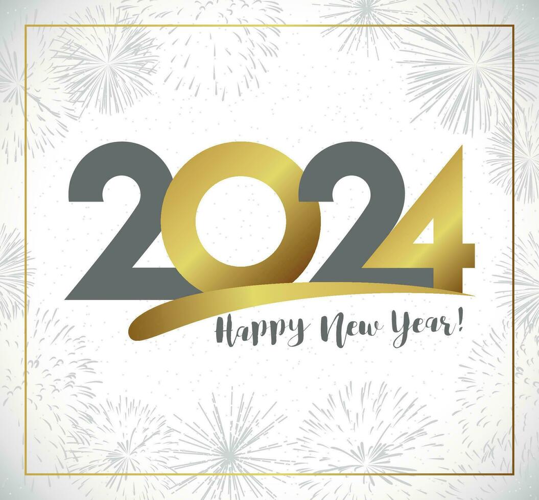 2024 creative typography and holiday background. Beautiful greeting card design with golden number 20 24. Isolated elements. Vector illustration.
