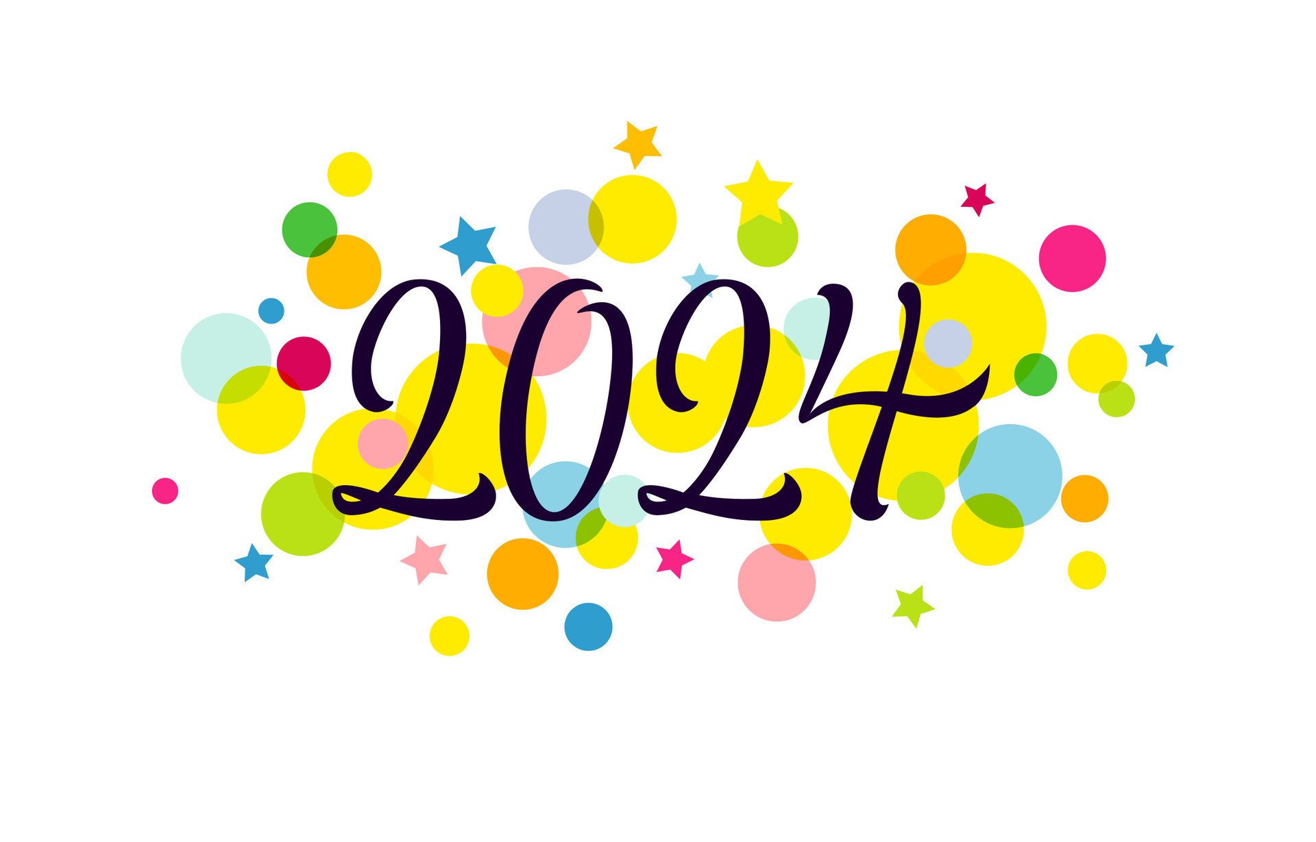 Happy New Year 2024 colorful logo. Creative number 20 24, colorful
