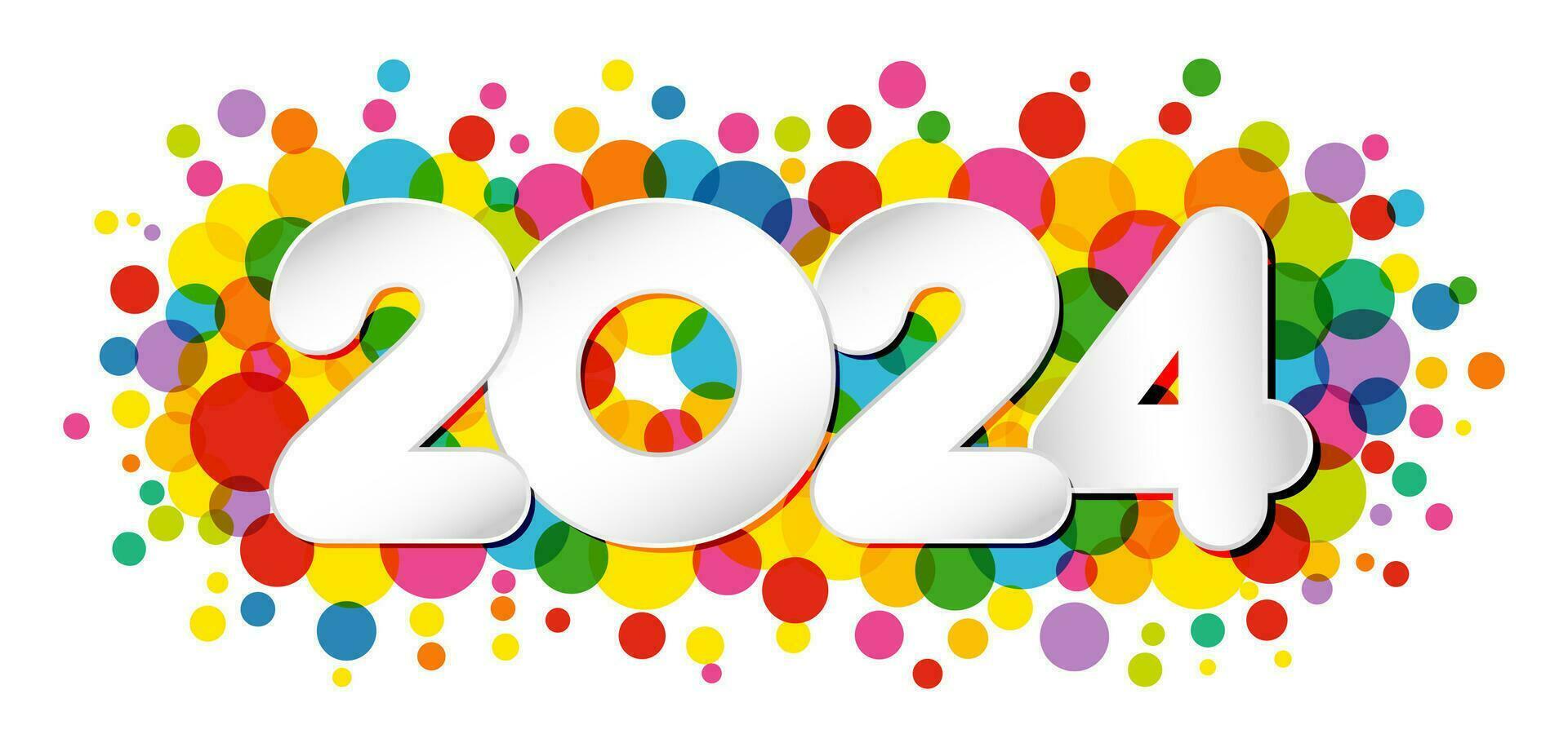 A Happy New Year 2024 horizontal banner. Decorative concept. Greeting card design. Creative colorful icon vector