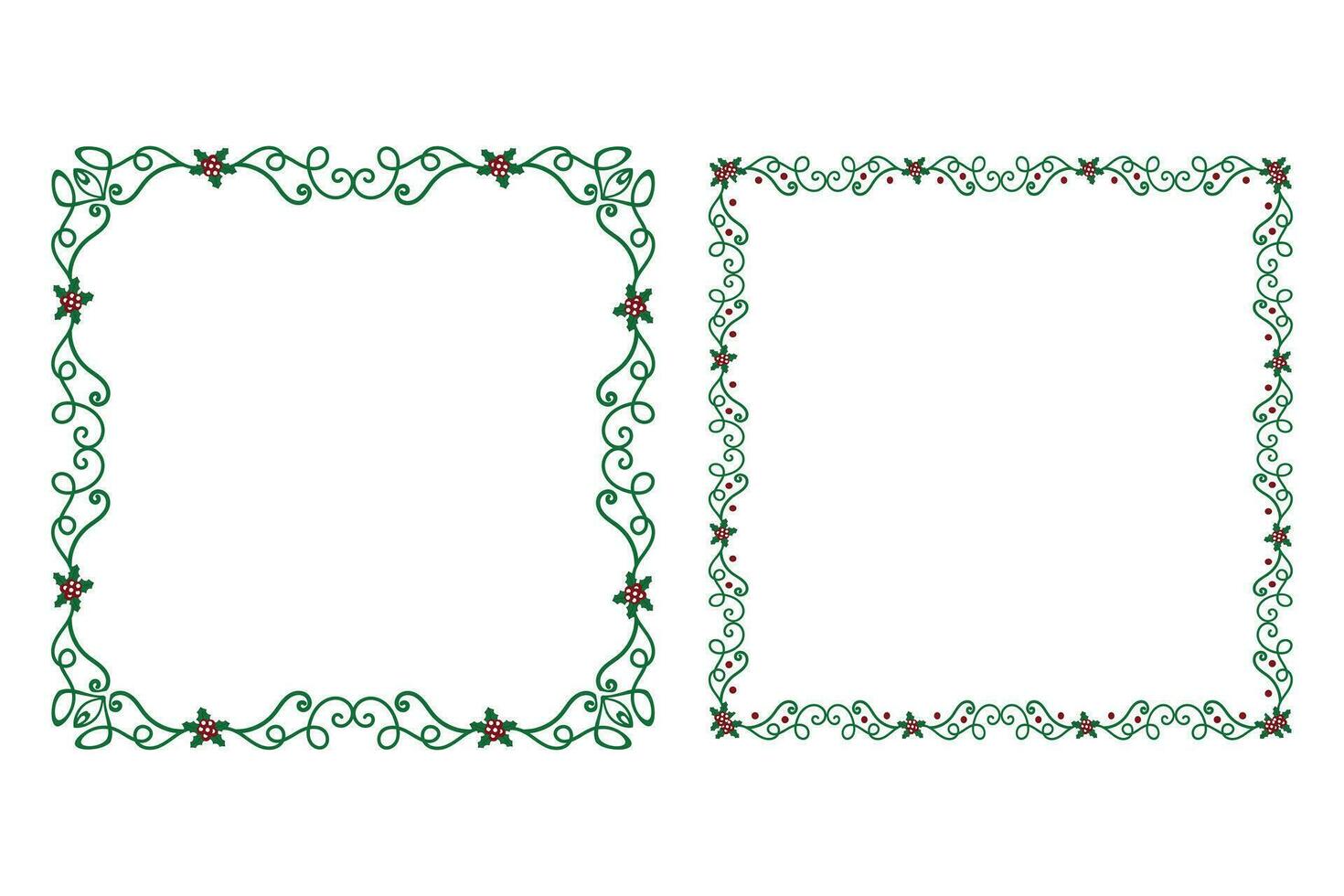 Decorative ornamental Christmas border frame, Merry Christmas holly leaves Square frames, ornament frame border corner Decoration, Wedding greeting cards invitation card holiday page borders vector