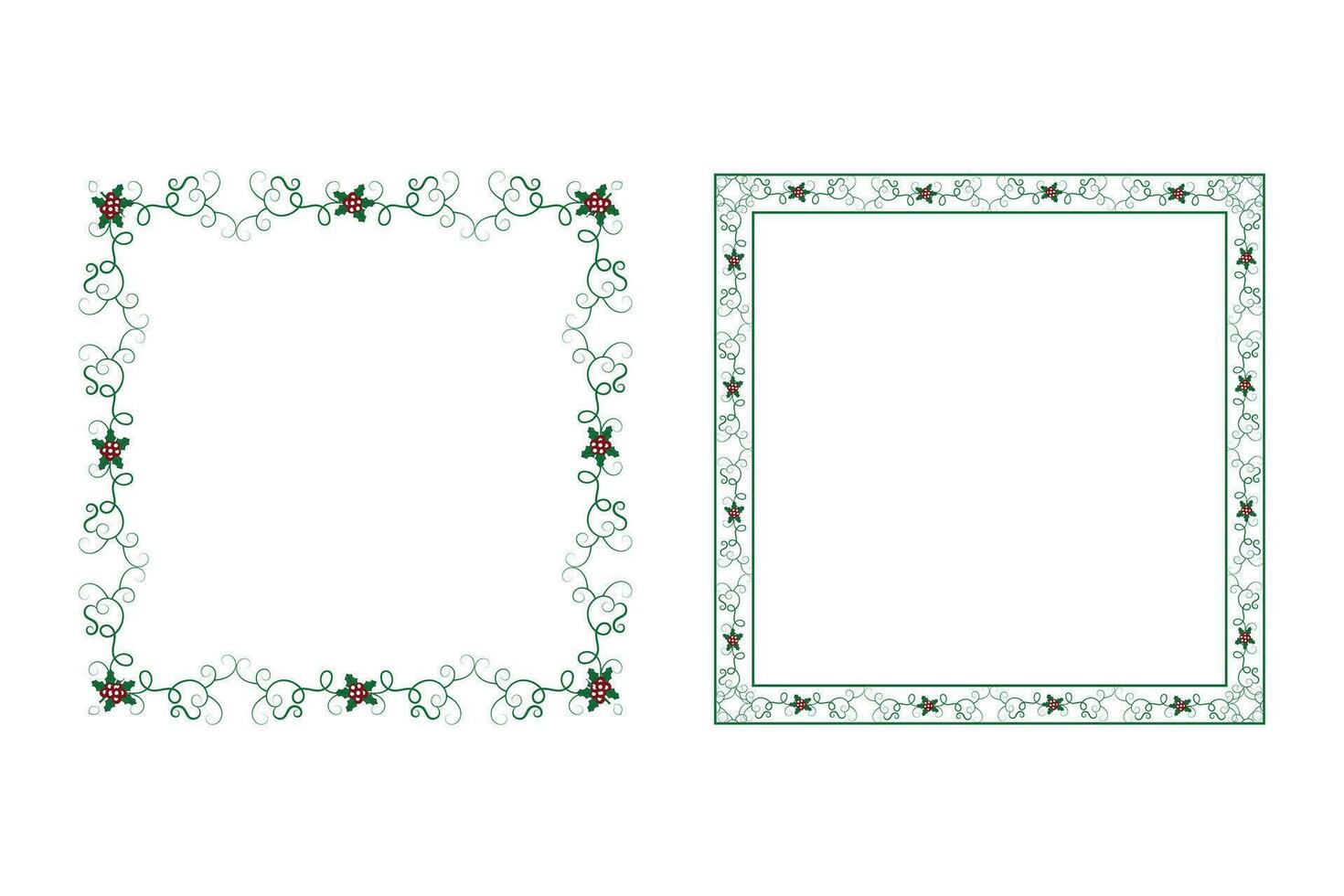 Decorative ornamental Christmas border frame, Merry Christmas holly leaves Square frames, ornament frame border corner Decoration, Wedding greeting cards invitation card holiday page borders vector