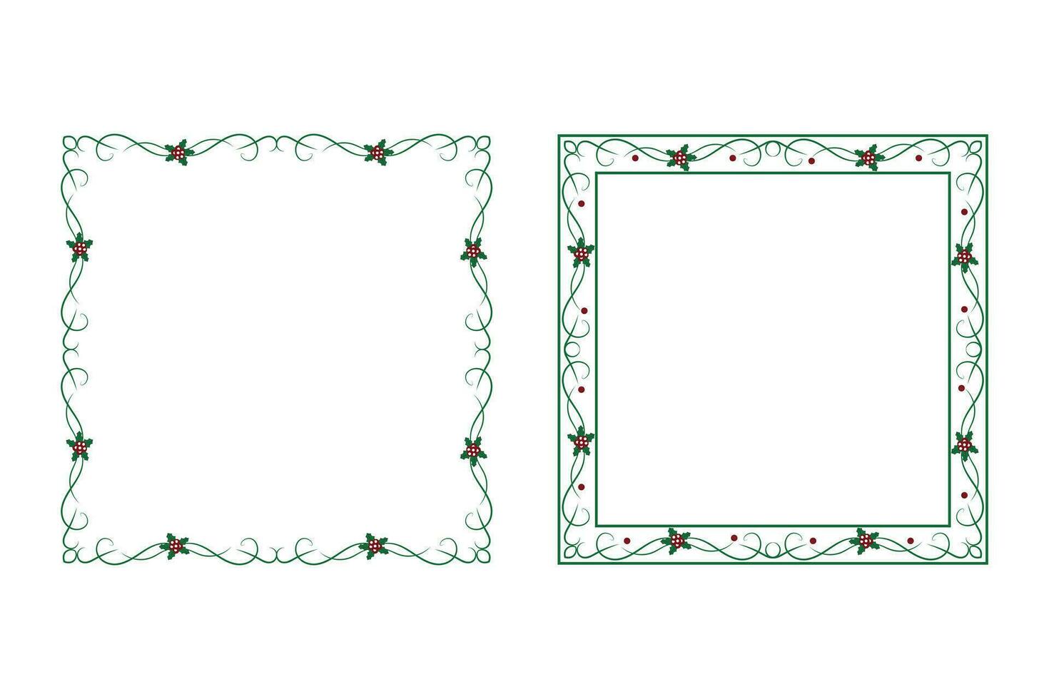 Decorative ornamental Christmas border frame, Merry Christmas holly leaves Square frames, ornament frame border corner Decoration, Wedding greeting cards invitation card holiday page borders vector