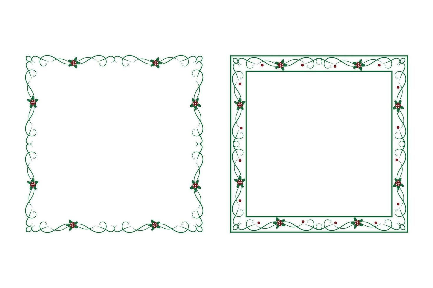 Decorative ornamental Christmas border frame, Merry Christmas holly leaves Square frames, ornament frame border corner Decoration, Wedding greeting cards invitation card holiday page borders vector