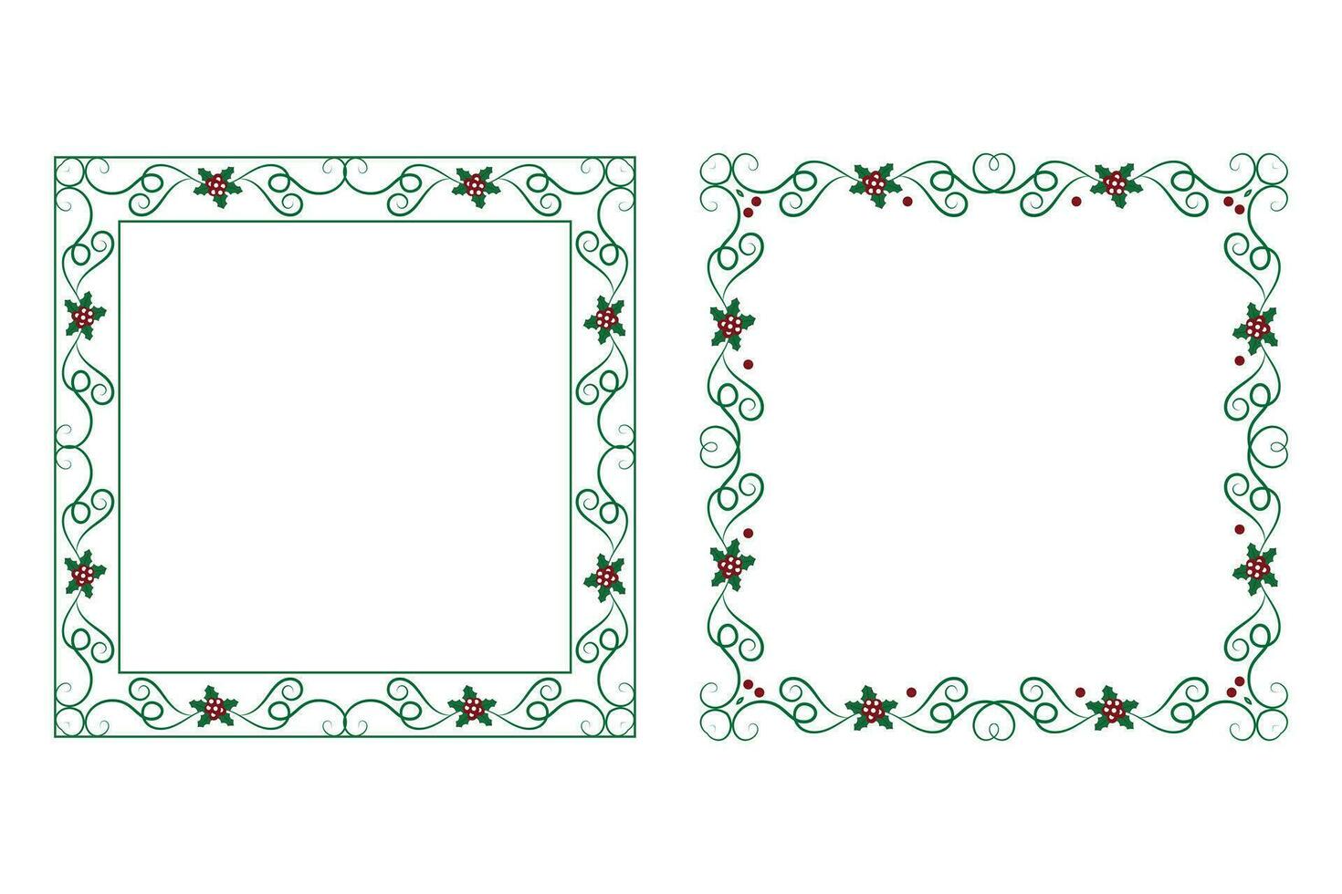 Decorative ornamental Christmas border frame, Merry Christmas holly leaves Square frames, ornament frame border corner Decoration, Wedding greeting cards invitation card holiday page borders vector