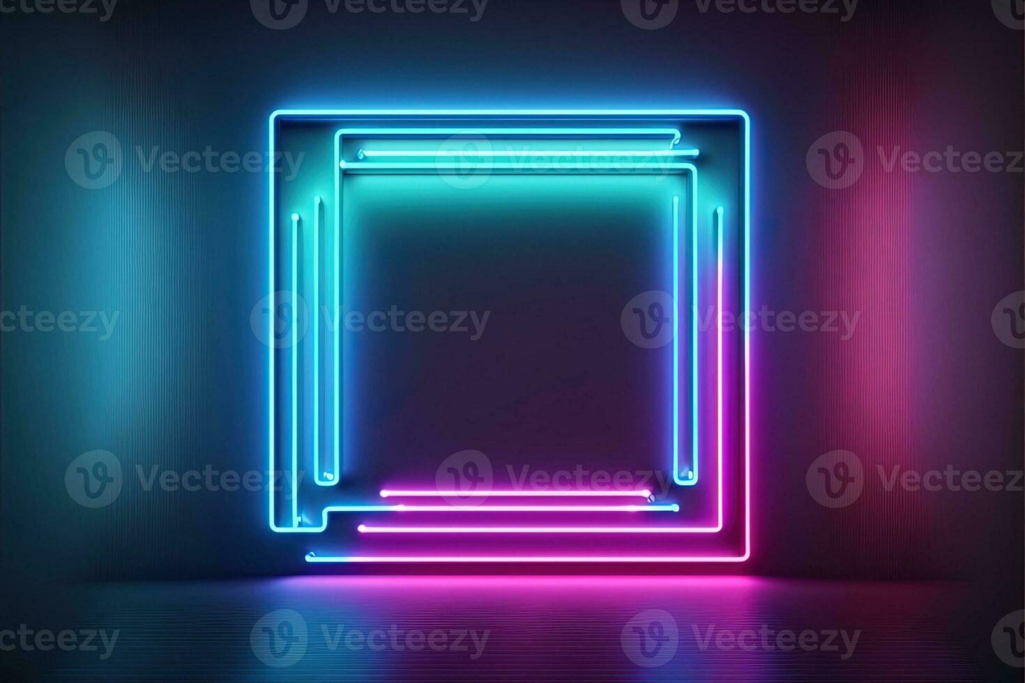 Background with neon lights in square shape. AI digital illustration photo