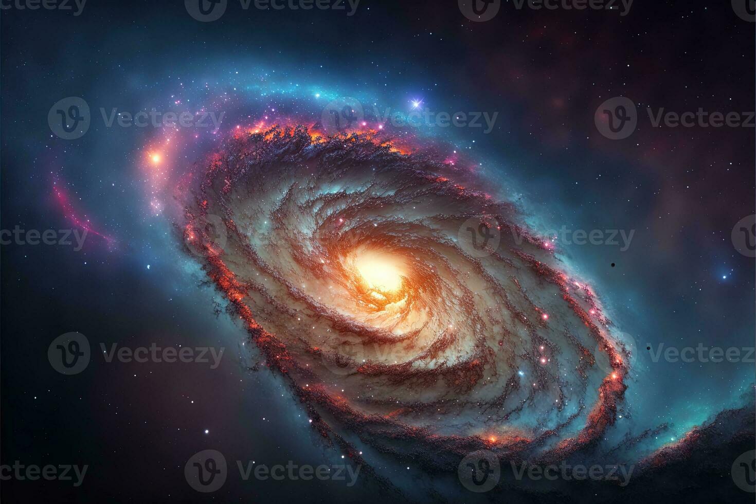 Landscape with a galaxy in the immensity of space. Generative AI photo