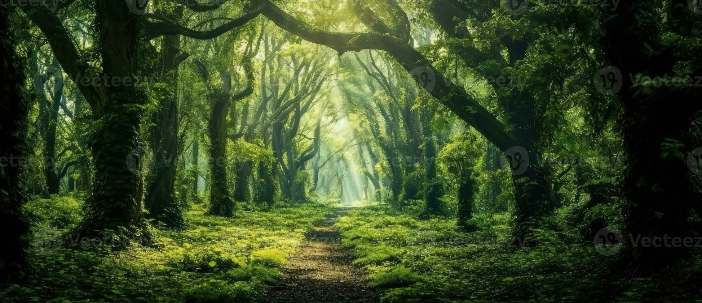 Enchanted forest, fantasy concept, digital illustration. Generative AI photo