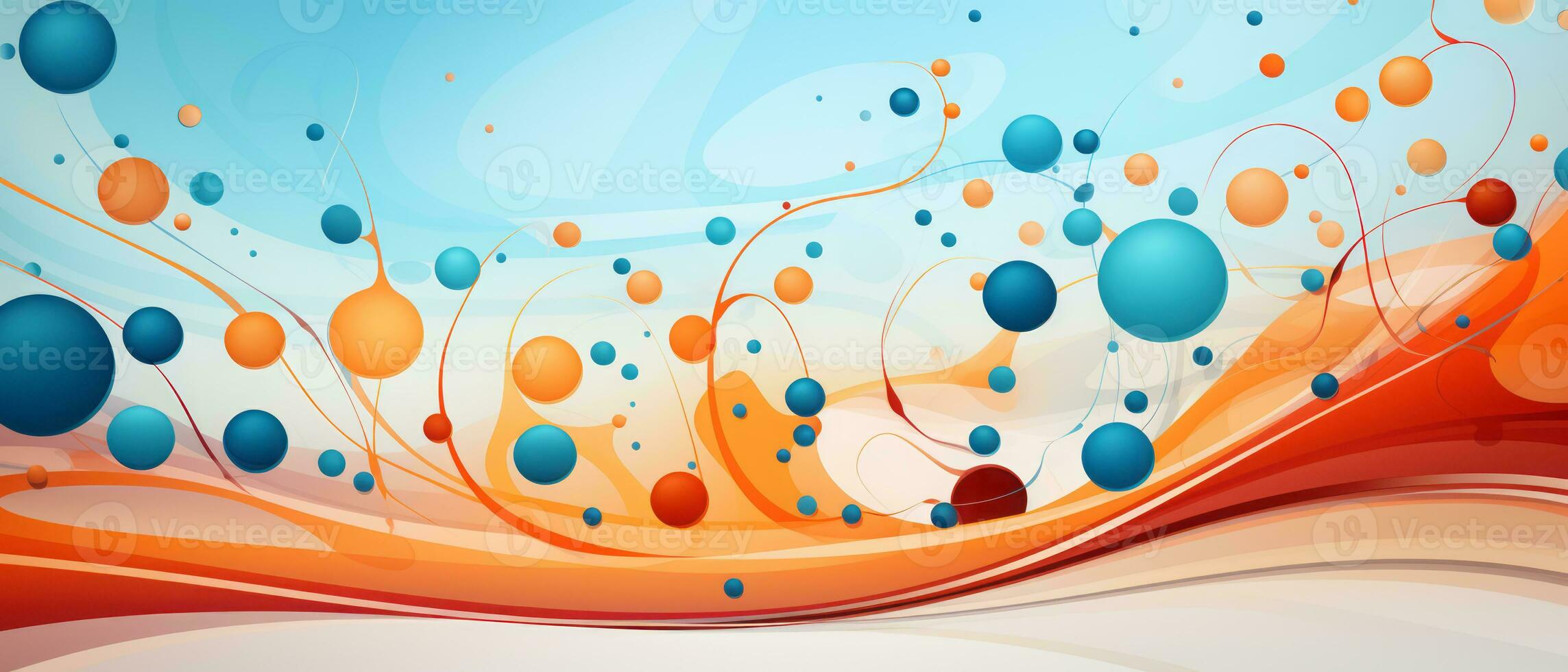 Digital abstract background with blue and orange circles and waves. AI Generated. photo