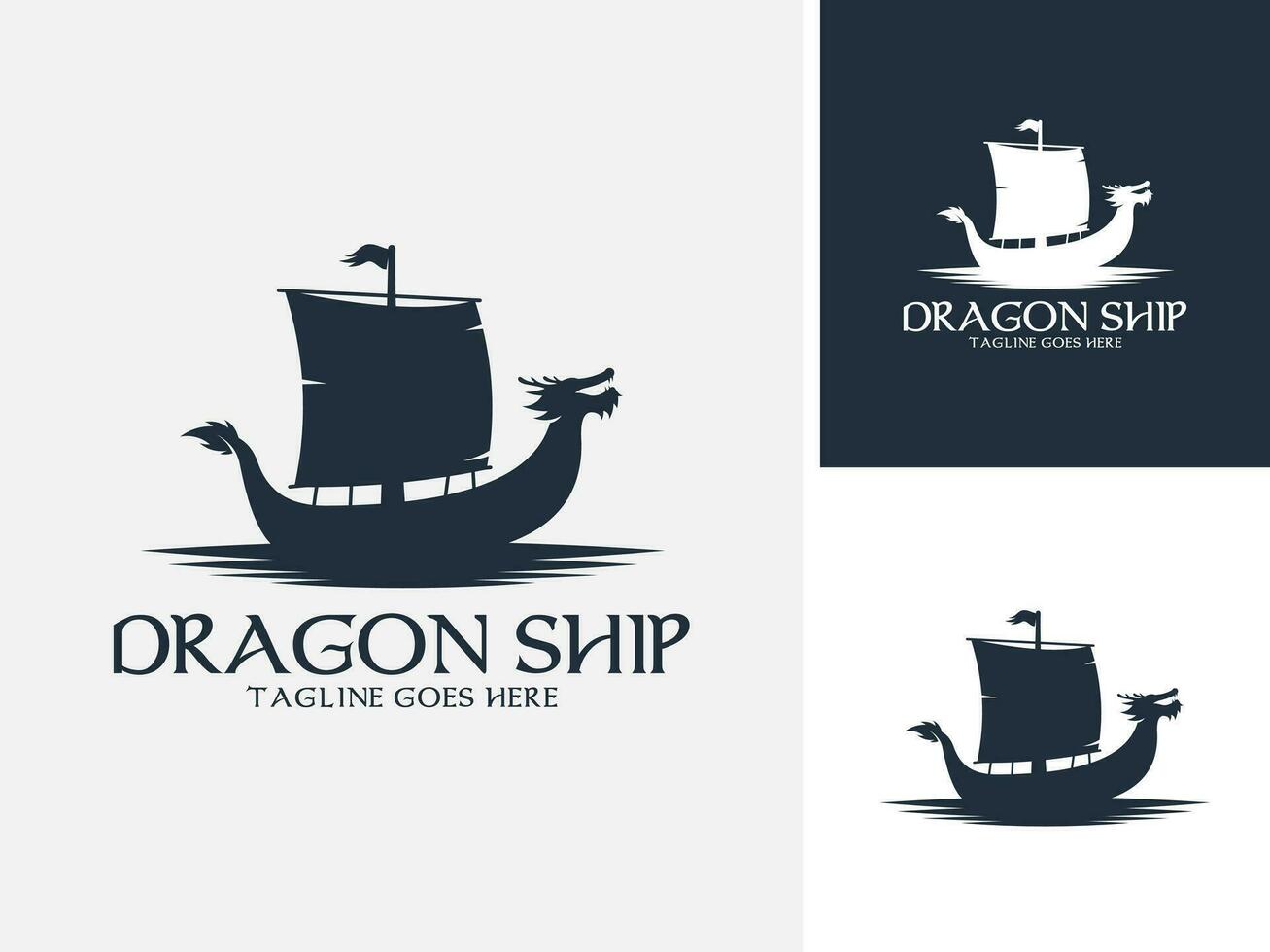 Vector ocean war dragon ship logo