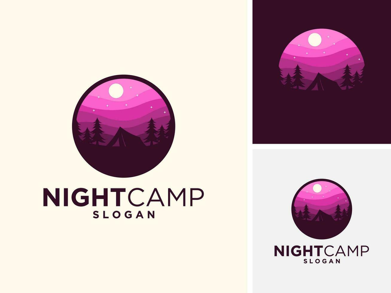 Vector night view camping moon stars logo