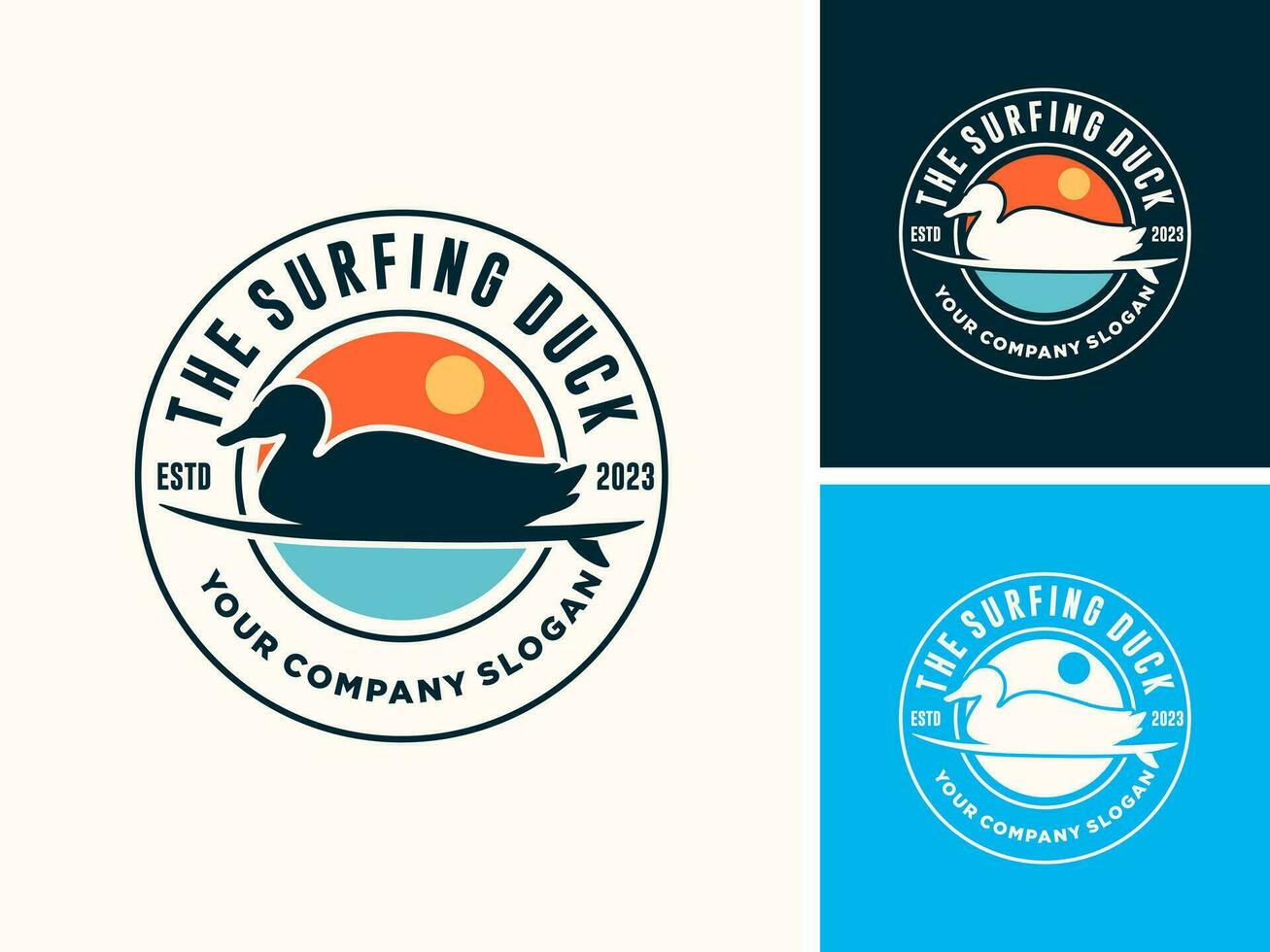 Vector duck surfing beach sport logo