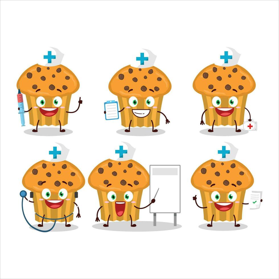 médico profesión emoticon con choco papas fritas mollete dibujos animados personaje vector