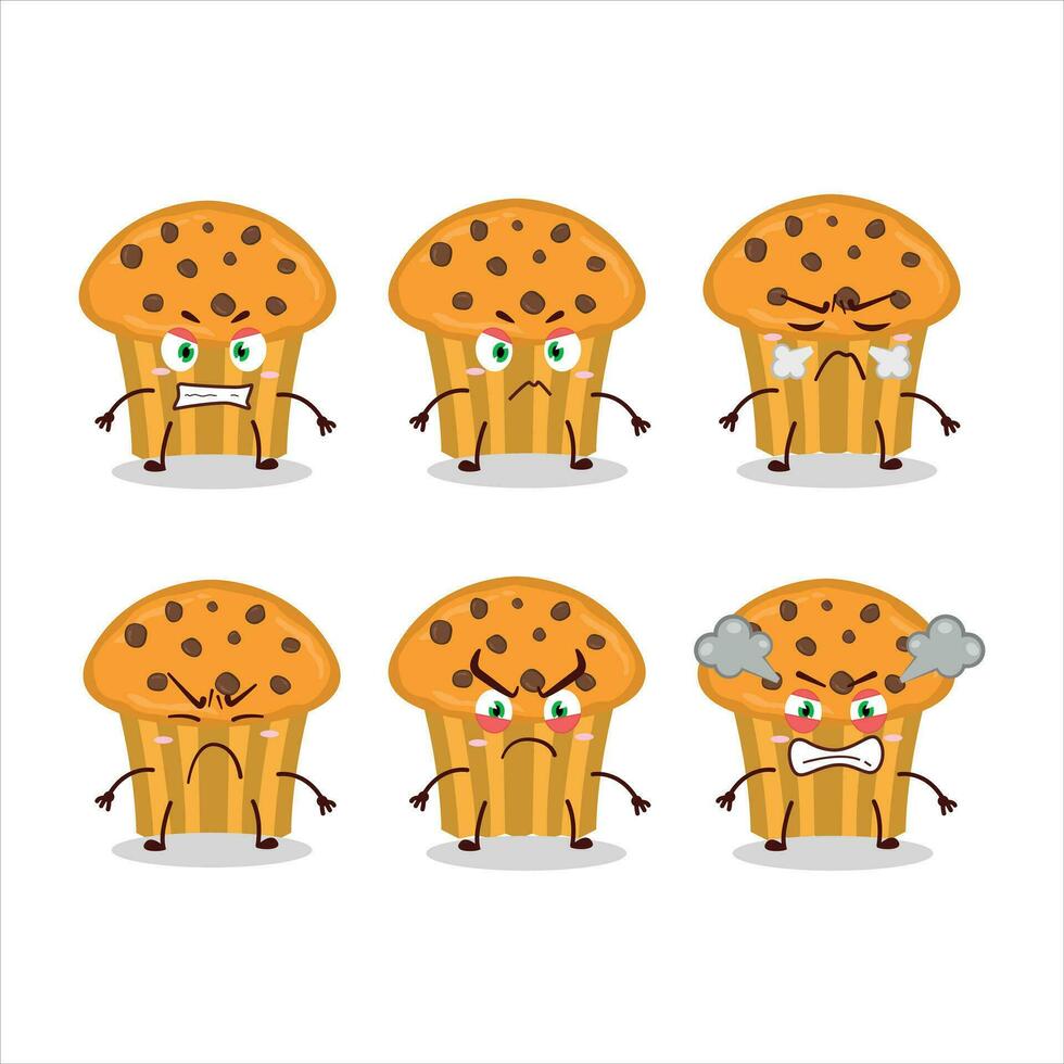 Choco chips muffin cartoon character with various angry expressions vector
