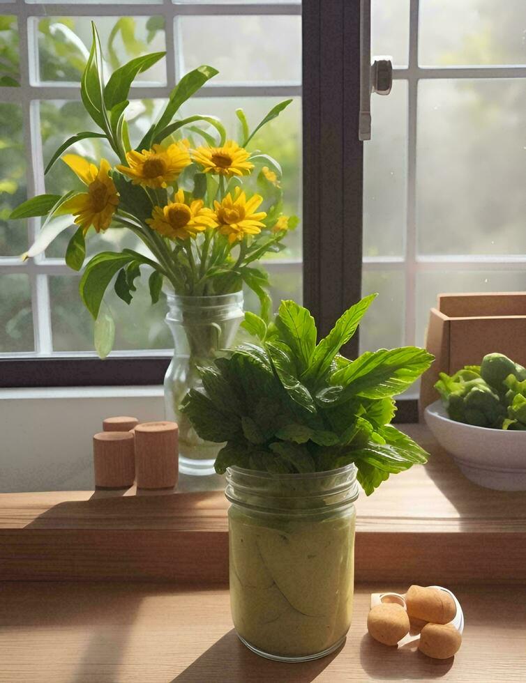 imagen de el flor es en el blanco ventana con un ligero luz de sol, con el comenzando de el brillante nuevo mañana, comenzando el trabajo ese es rosado flores antes de comenzando el evento es un refrescante historia foto