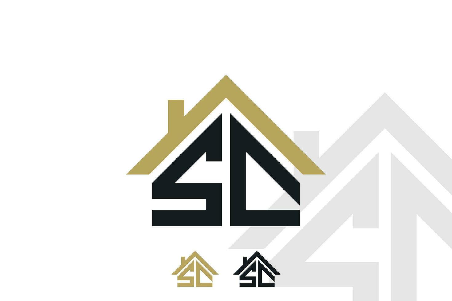 letter sc logo design with house illusration concept vector