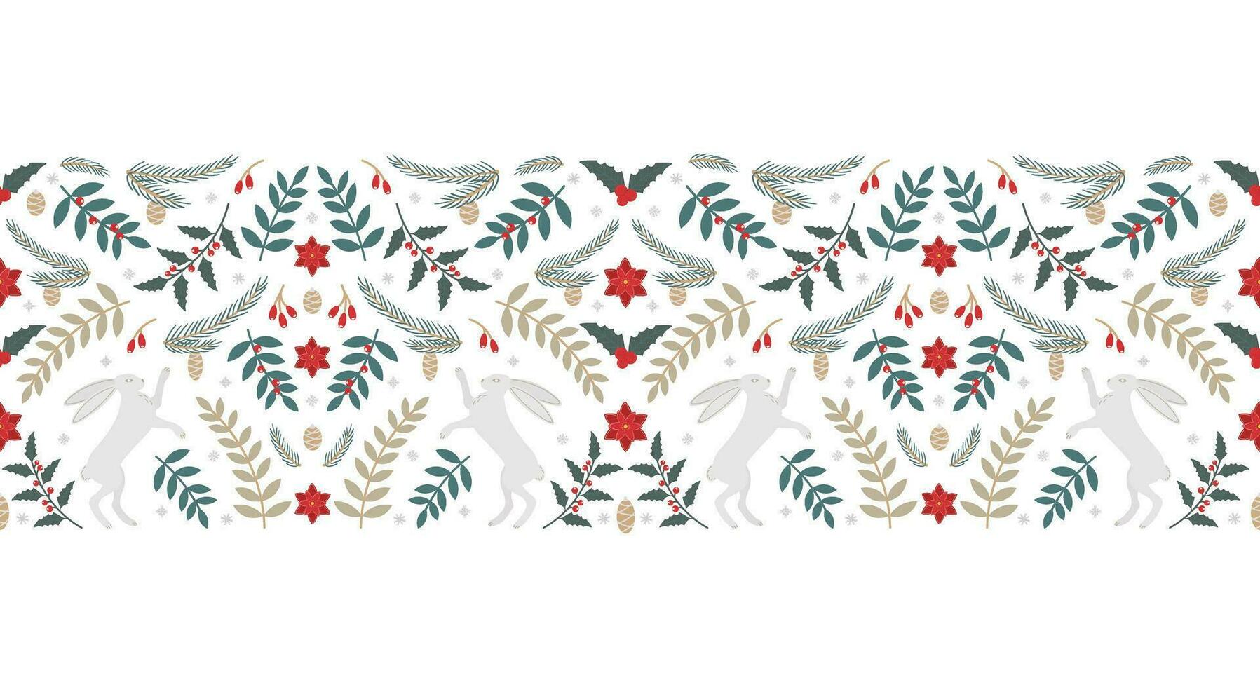 Horizontal Christmas seamless pattern with natural elements vector