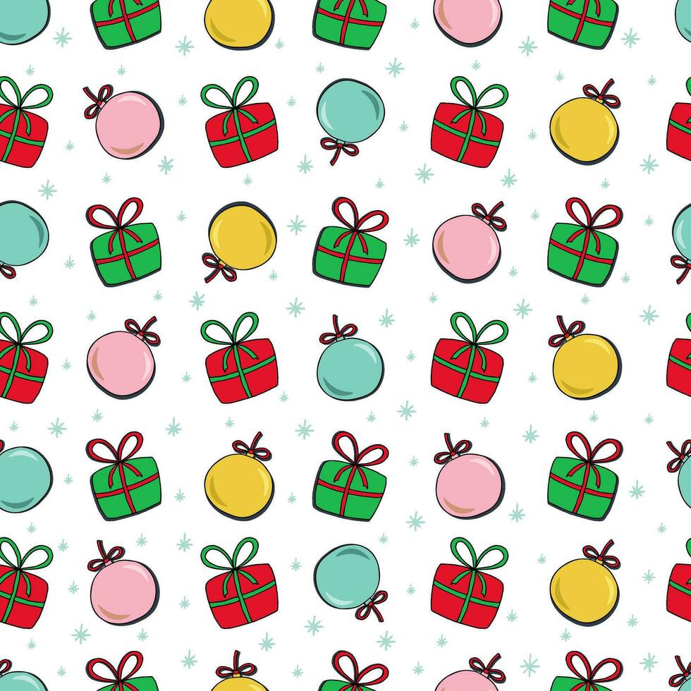 New Year's pattern with gifts and balls for the Christmas tree vector