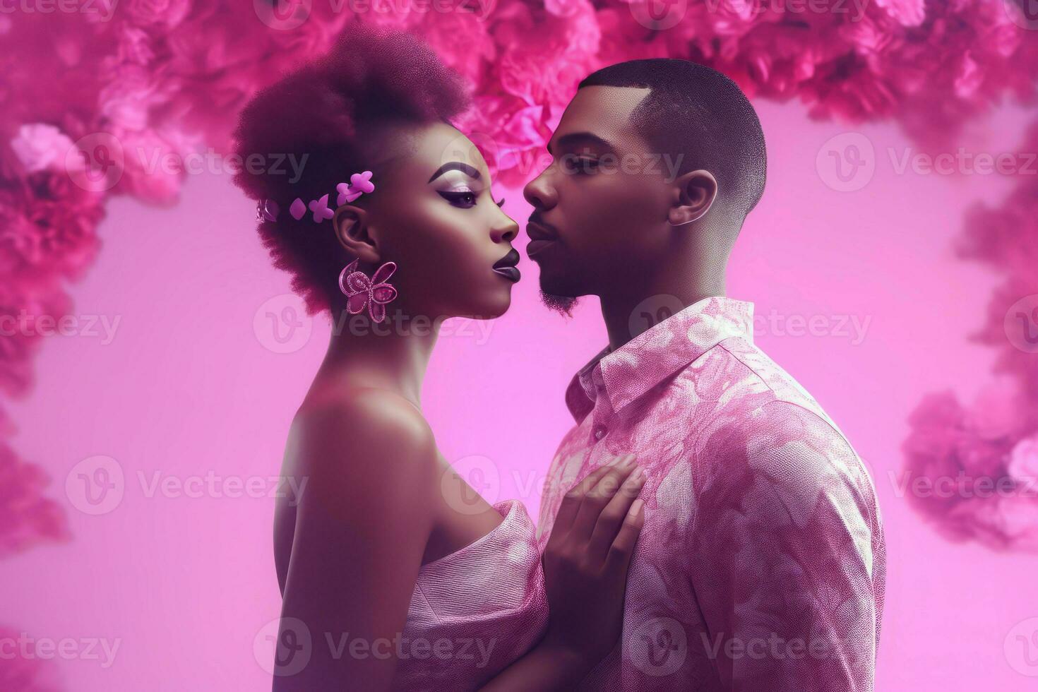 Pink valentine melanin black couple. Generate Ai photo