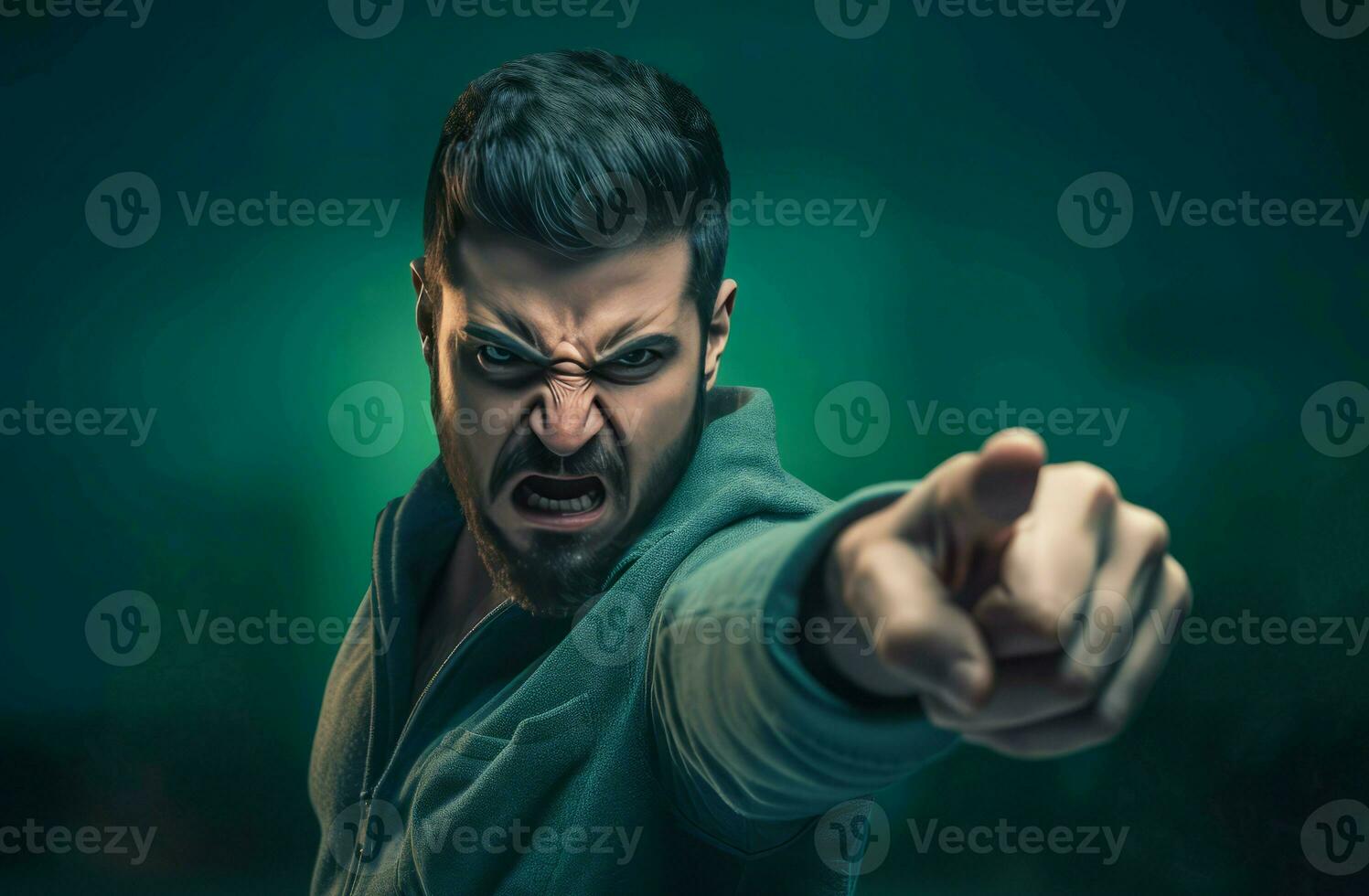 Angry engineer hand point. Generate Ai photo