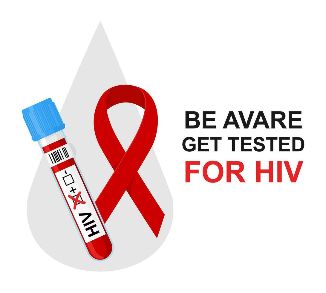 HIV test. World AIDS Day 1 December, red ribbon. vector