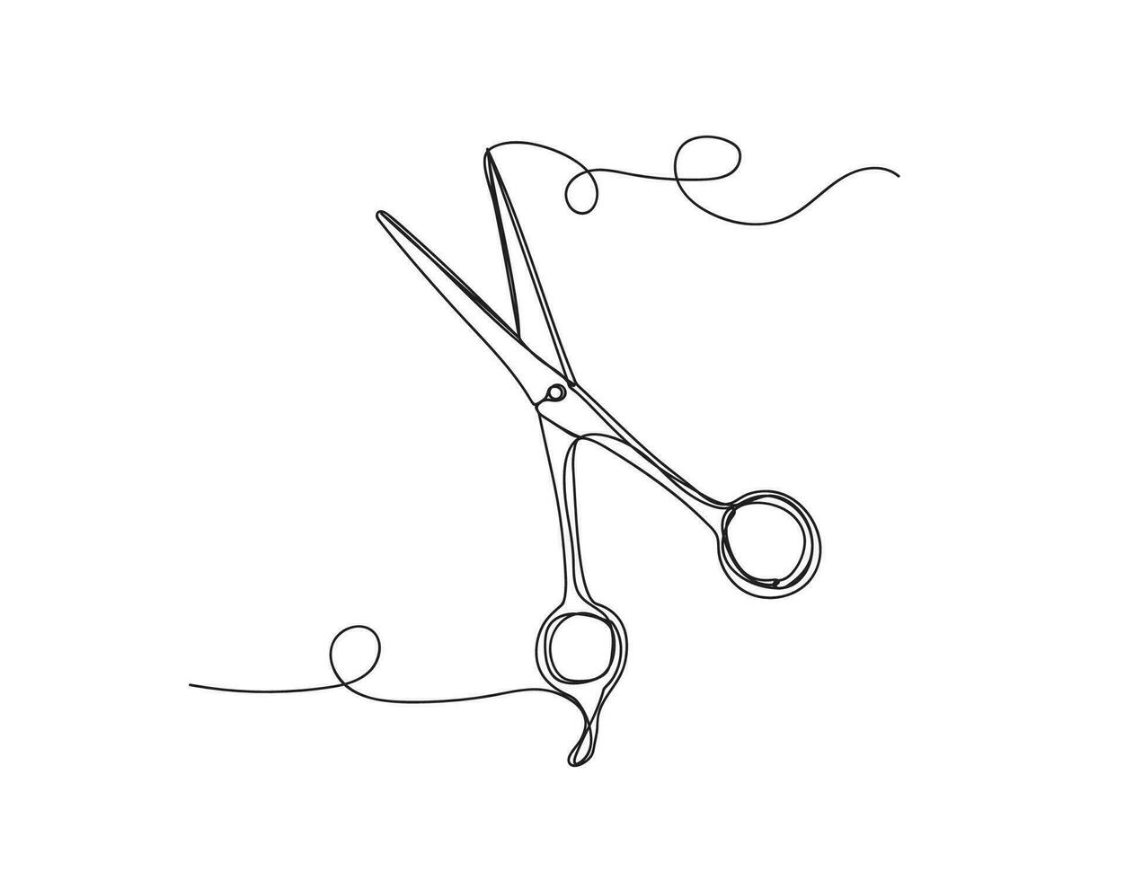 Continuous one line hair scissors shape vector illustration.