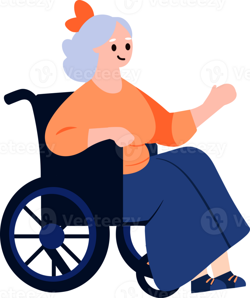 Hand Drawn Elderly character sitting in a wheelchair in flat style png