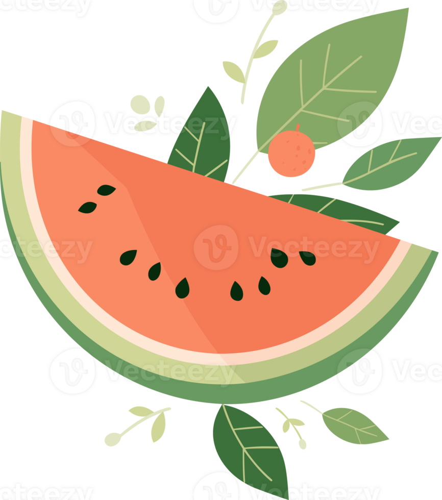 Hand Drawn watermelon cut in half in flat style png