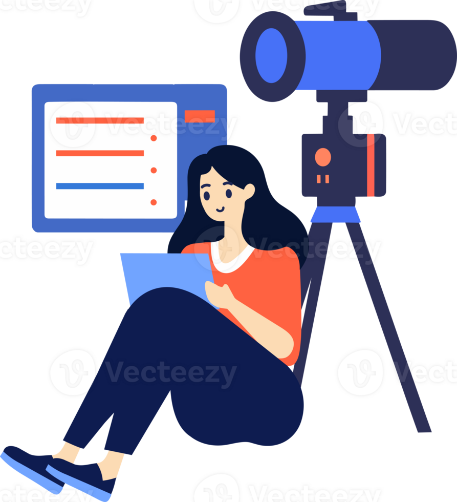 Hand Drawn female reporter character in flat style png