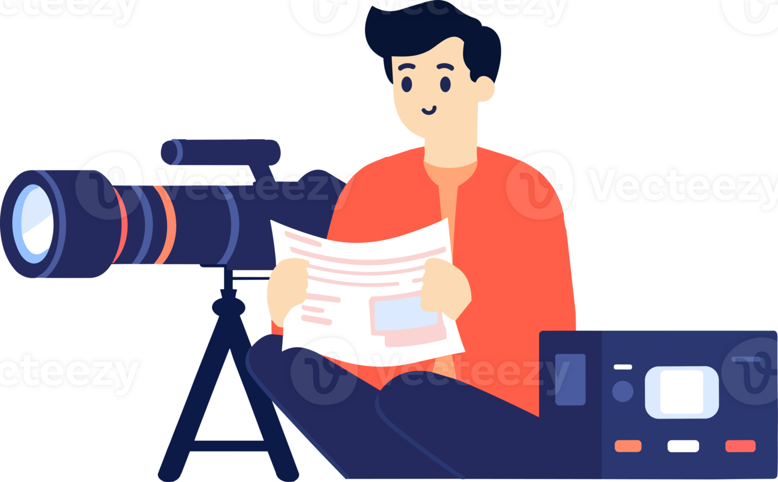 Hand Drawn male reporter character in flat style png