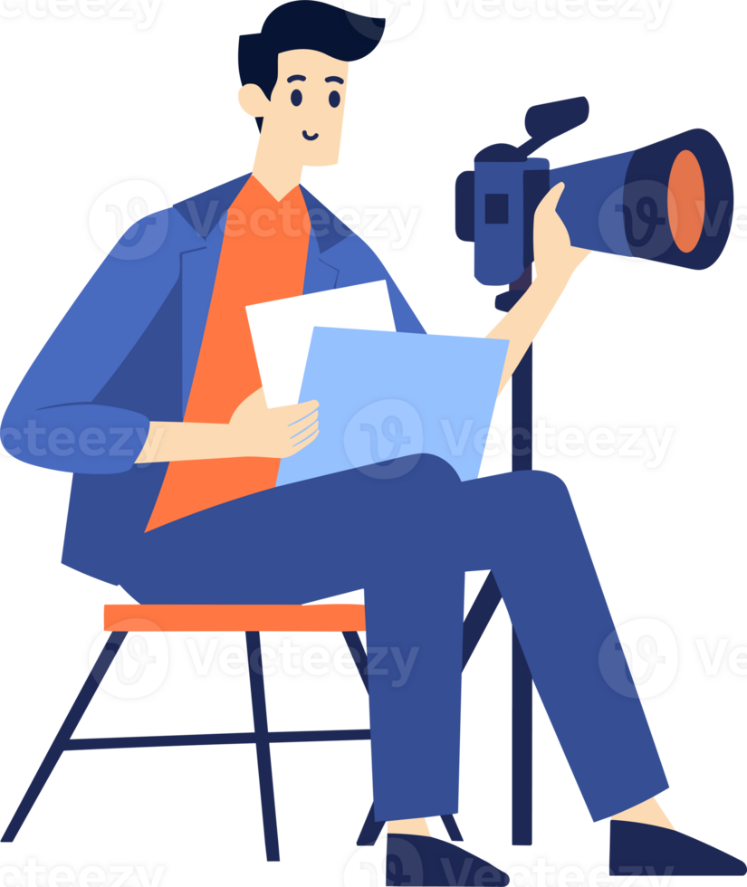 Hand Drawn male reporter character in flat style png
