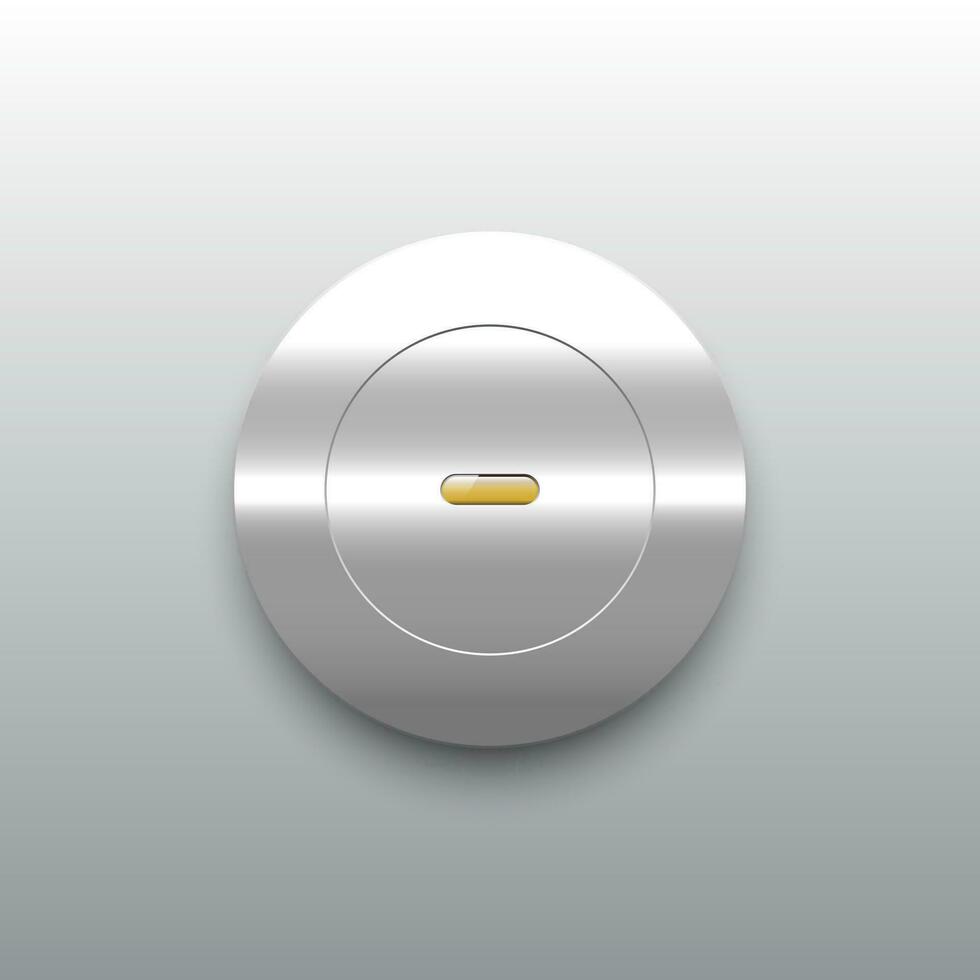 Silver shiny rounded button with minus or dash symbol vector background
