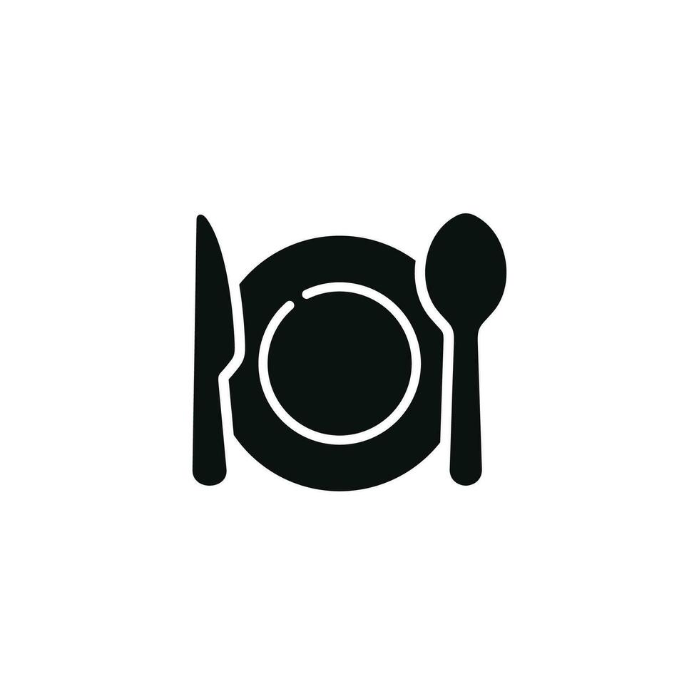 restaurante icono aislado en blanco antecedentes. cuchara, cuchillo, y plato icono vector