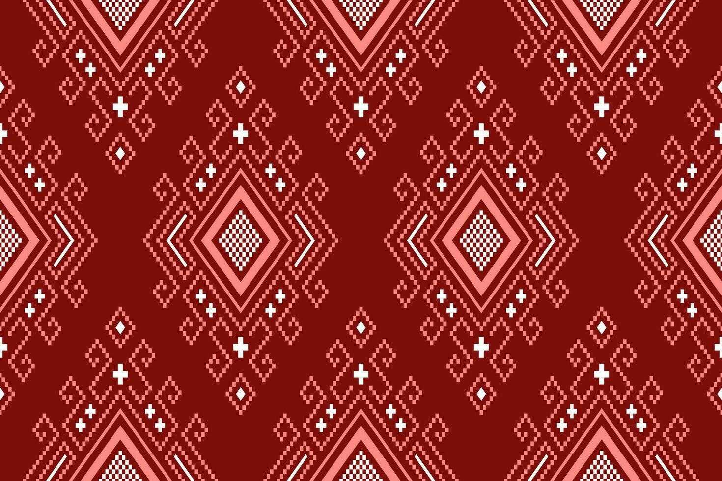 Red traditional ethnic pattern paisley flower Ikat background abstract Aztec African Indonesian Indian seamless pattern for fabric print cloth dress carpet curtains and sarong vector
