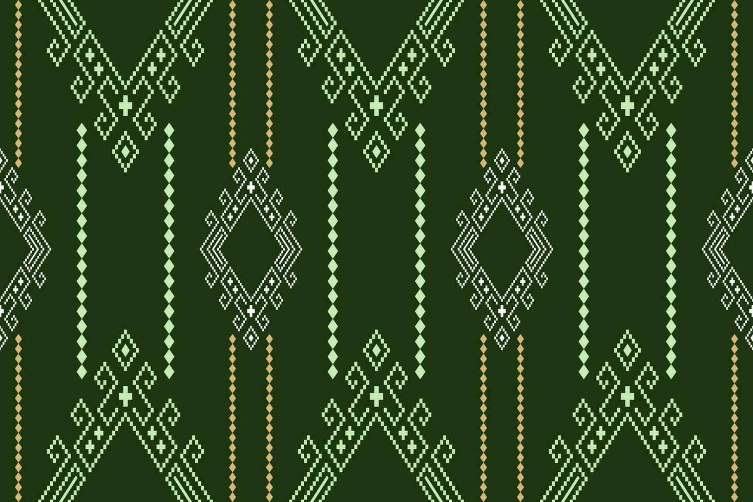 Green Cross stitch colorful geometric traditional ethnic pattern Ikat seamless pattern border abstract design for fabric print cloth dress carpet curtains and sarong Aztec African Indian Indonesian vector