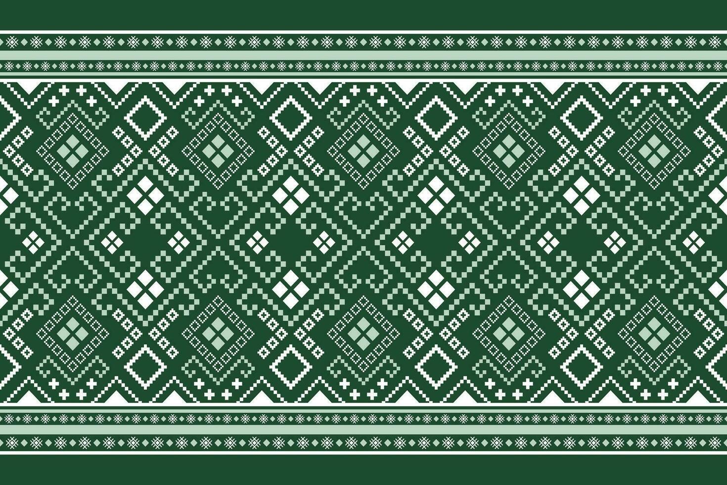 Green Cross stitch colorful geometric traditional ethnic pattern Ikat seamless pattern border abstract design for fabric print cloth dress carpet curtains and sarong Aztec African Indian Indonesian vector
