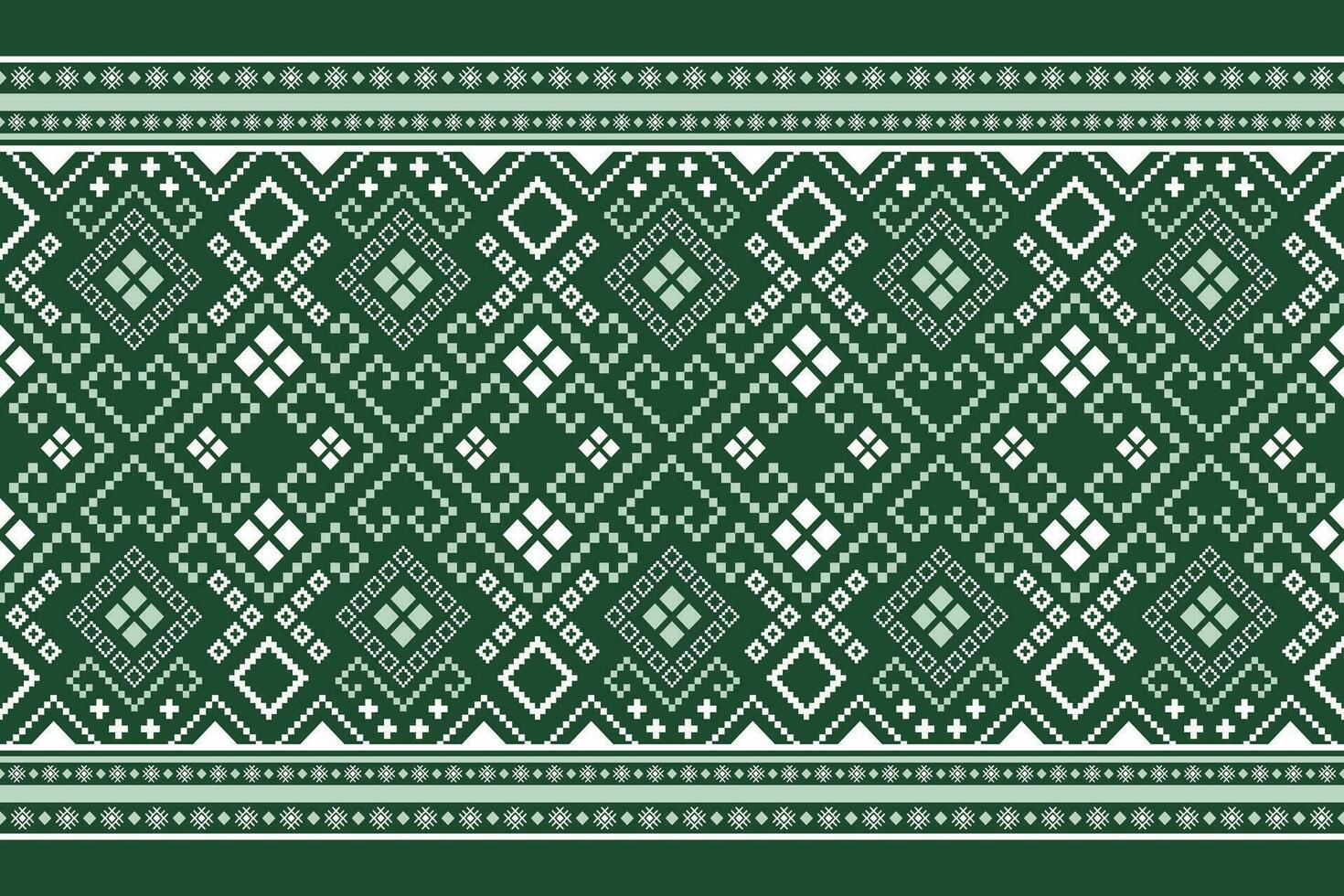 Green Cross stitch colorful geometric traditional ethnic pattern Ikat seamless pattern border abstract design for fabric print cloth dress carpet curtains and sarong Aztec African Indian Indonesian vector