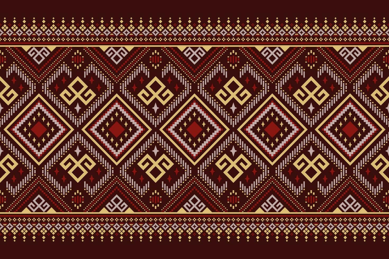 Red traditional ethnic pattern paisley flower Ikat background abstract Aztec African Indonesian Indian seamless pattern for fabric print cloth dress carpet curtains and sarong vector