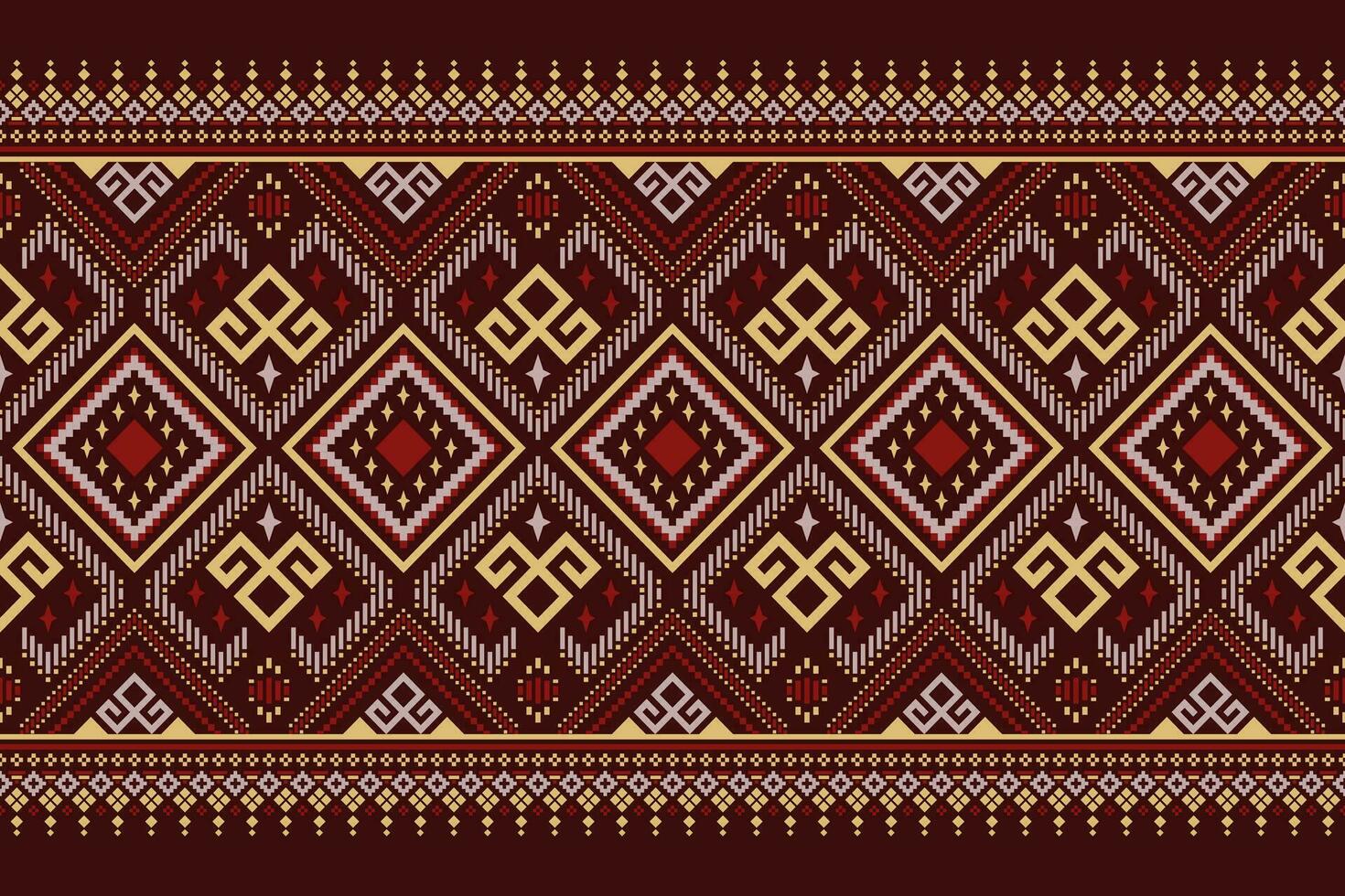 Red traditional ethnic pattern paisley flower Ikat background abstract Aztec African Indonesian Indian seamless pattern for fabric print cloth dress carpet curtains and sarong vector