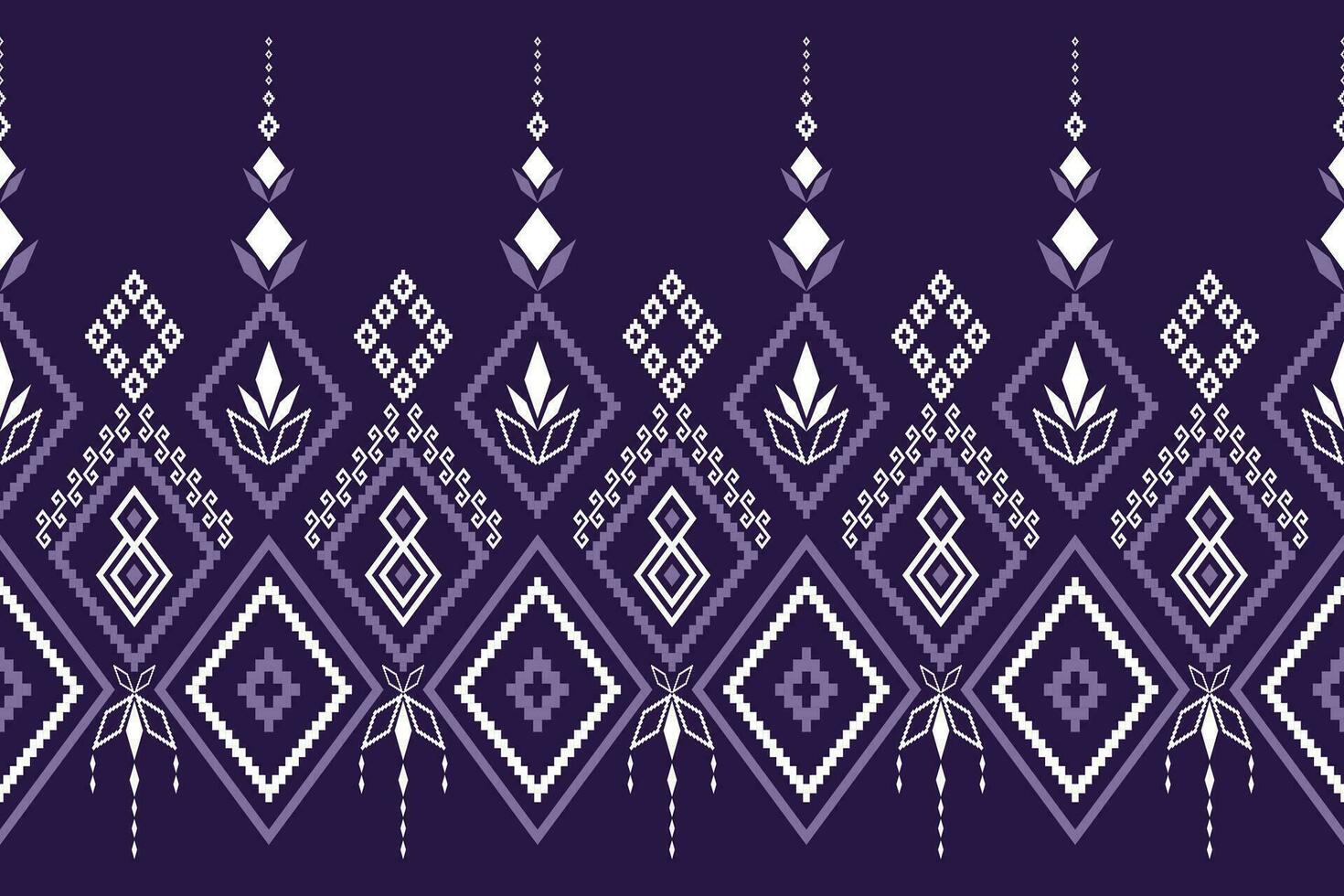 Purple cross stitch traditional ethnic pattern paisley flower Ikat background abstract Aztec African Indonesian Indian seamless pattern for fabric print cloth dress carpet curtains and sarong vector