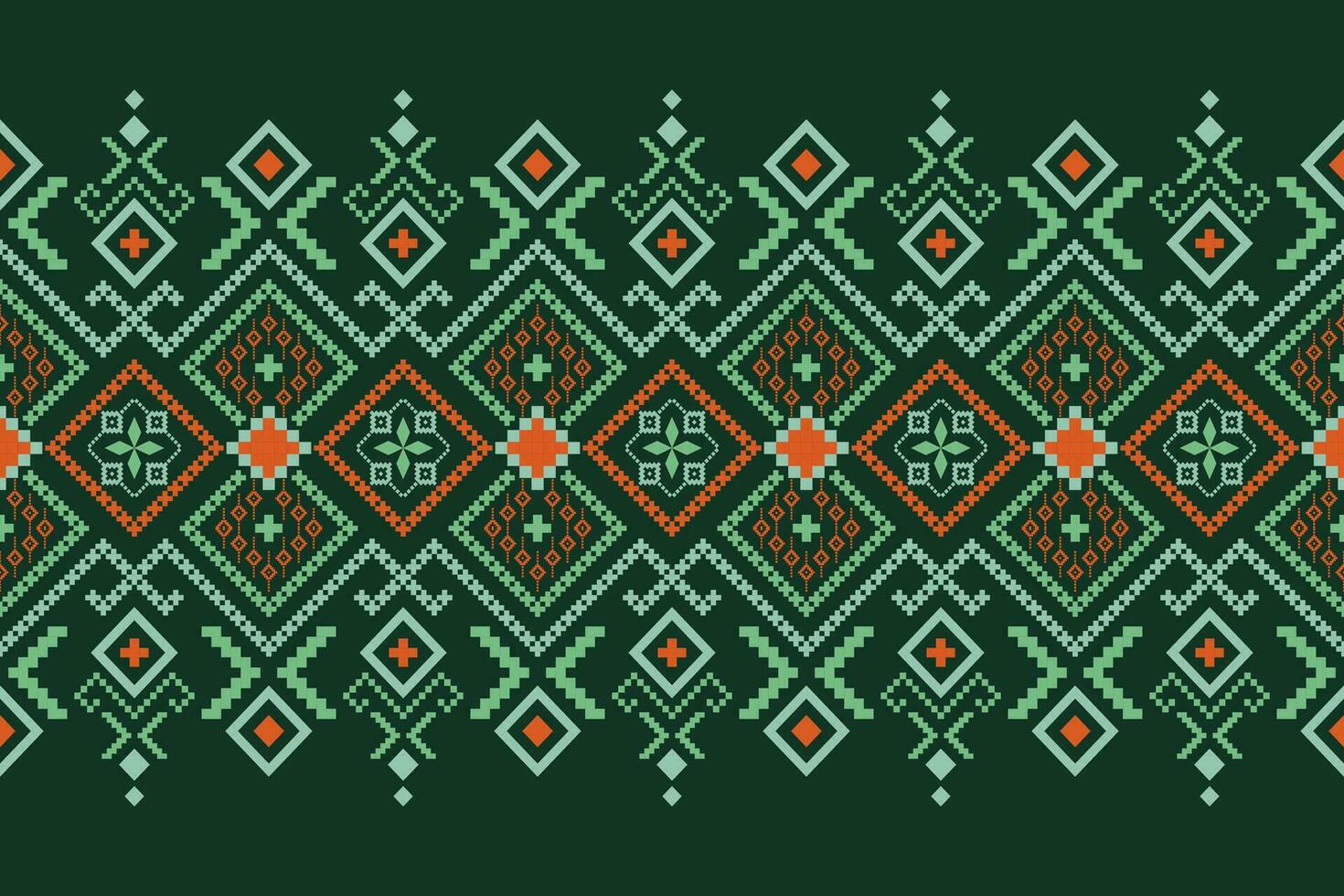 Green Cross stitch colorful geometric traditional ethnic pattern Ikat seamless pattern border abstract design for fabric print cloth dress carpet curtains and sarong Aztec African Indian Indonesian vector