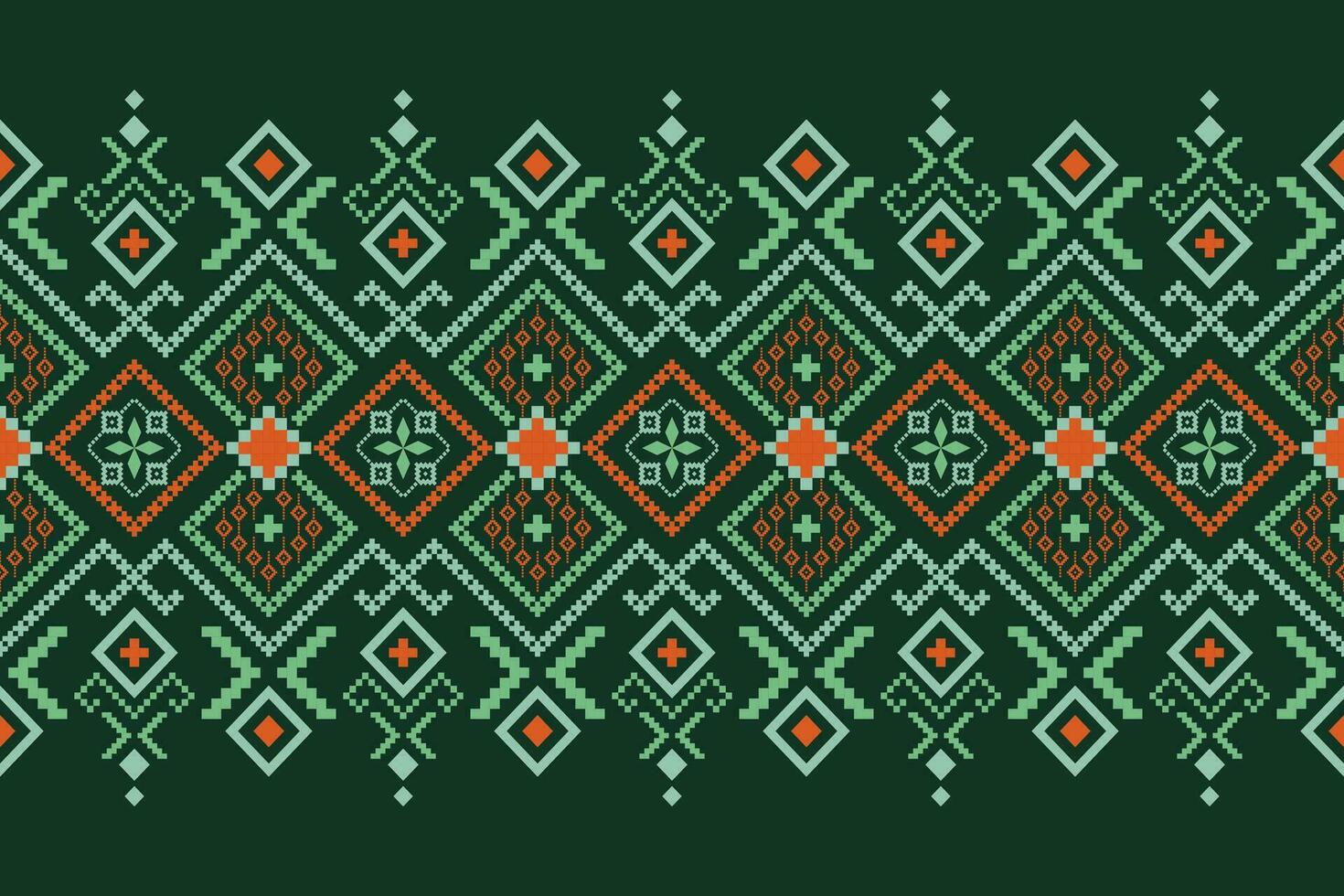 Green Cross stitch colorful geometric traditional ethnic pattern Ikat seamless pattern border abstract design for fabric print cloth dress carpet curtains and sarong Aztec African Indian Indonesian vector